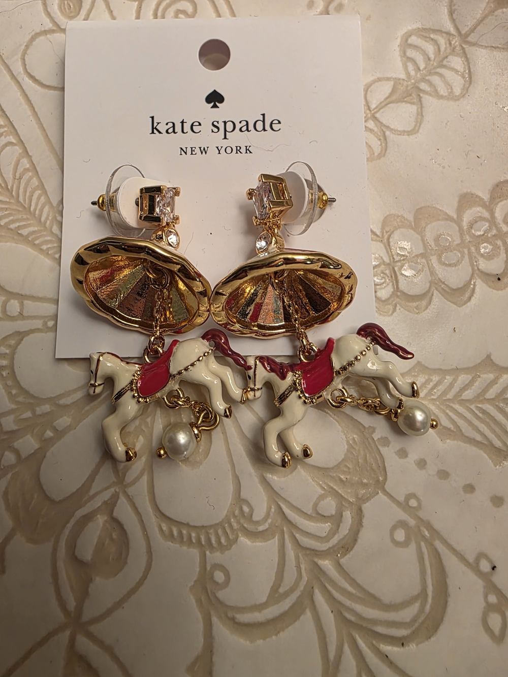 kate spade Gold and Red Carousel Horse Drop Earrings - Picture 4 of 5